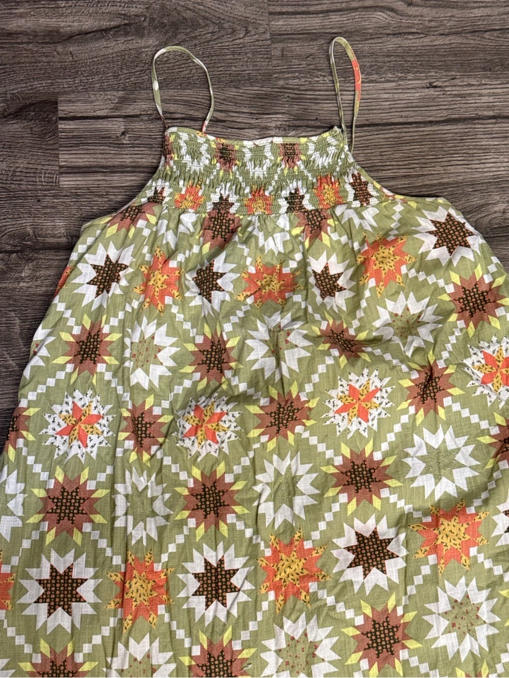 Universal Thread Olive Floral Print Midi Dress with Orange & White Accents - Picture 3 of 8